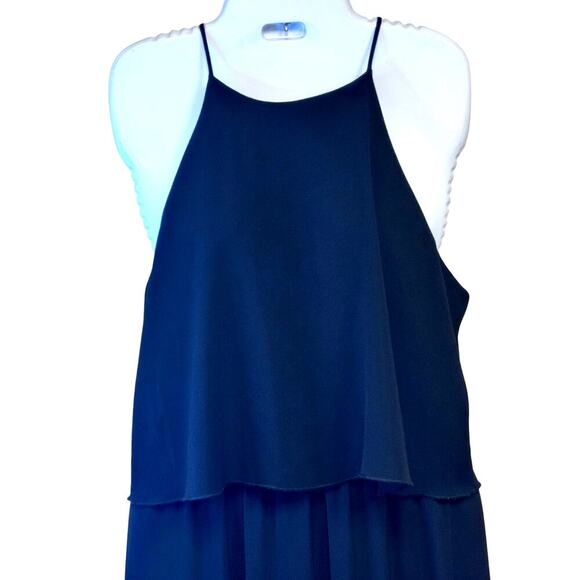 Cookies Hawaii Black Chiffon Tiered A-Line Halter Long Dress Back Keyhole Sz L - Picture 2 of 11